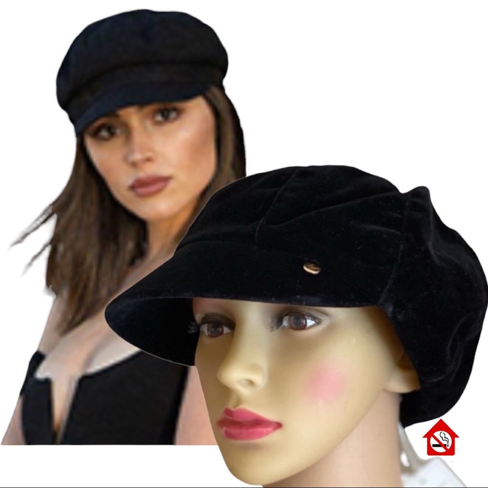 SIGGI LONDON Cabbie Hat Velvet Black Hat